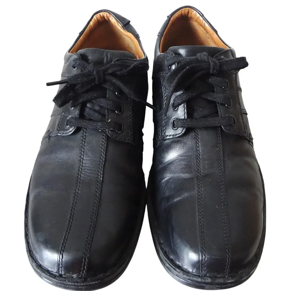 Clarks Touareg Vibe Bicycle Split Toe Black Leather Oxford Shoe Casual Mens 11.5
